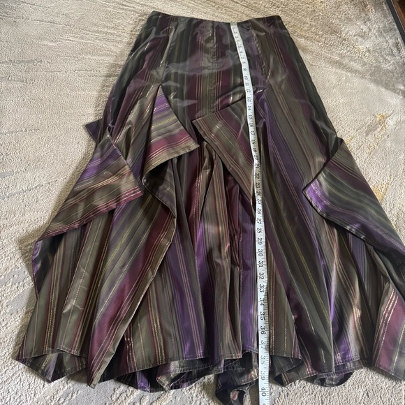 Dressy maxi long skirt tiered ruffle artsy metallic purple green gold large - Picture 5 of 11